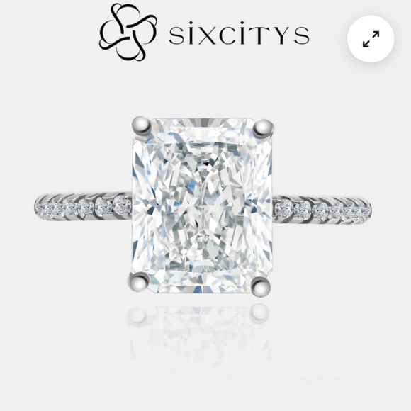 NWOT Sixcitys 4CT Synthetic Moissanite Ring Multiple Size Engagement Ring Travel - Picture 2 of 7